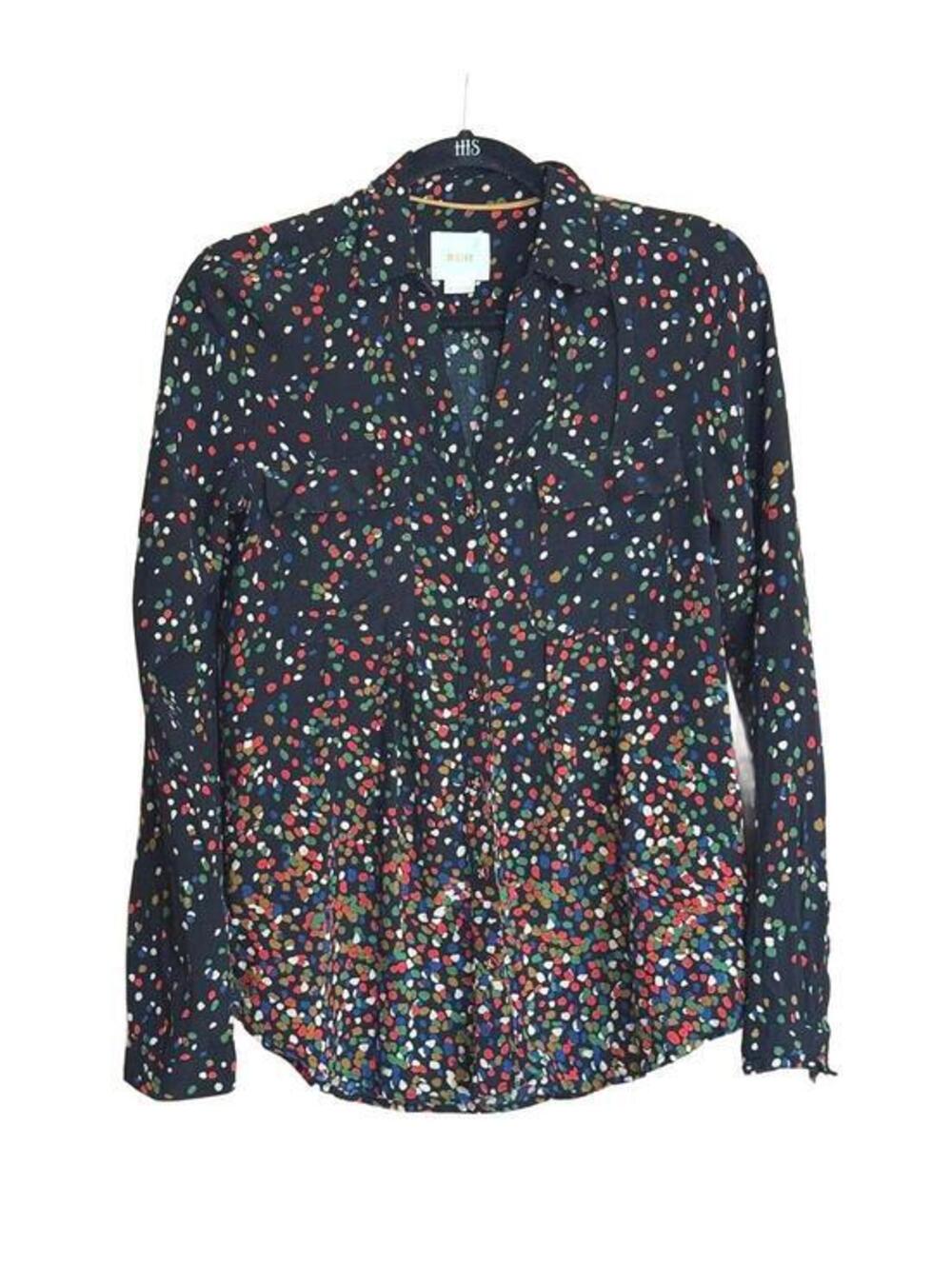 Maeve Women's Dark Blue Multicolor Polka Dot Button-Up Shirt Size 6